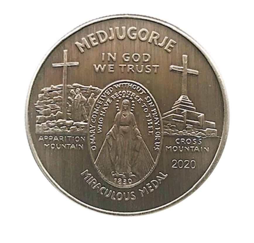 Medjugorje Queen of Peace Antiqued Coin